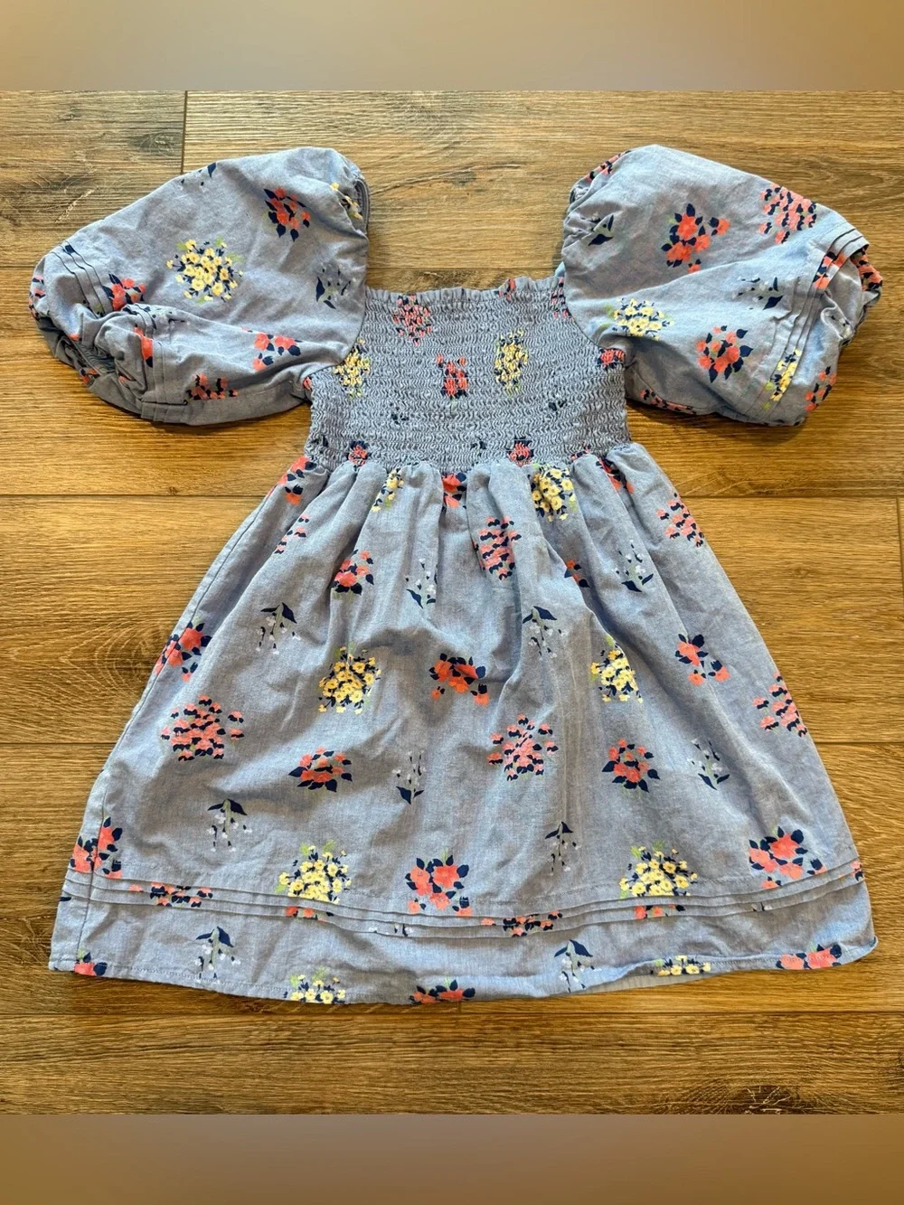 Janie and Jack Light Blue Floral Smocked Puff-Sleeve Dress